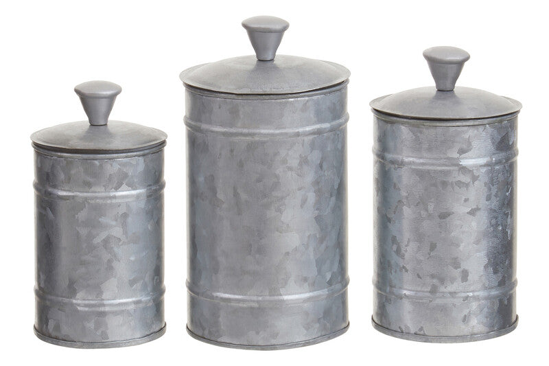 Set of Three Galvanised Steel Canisters | Drummond
