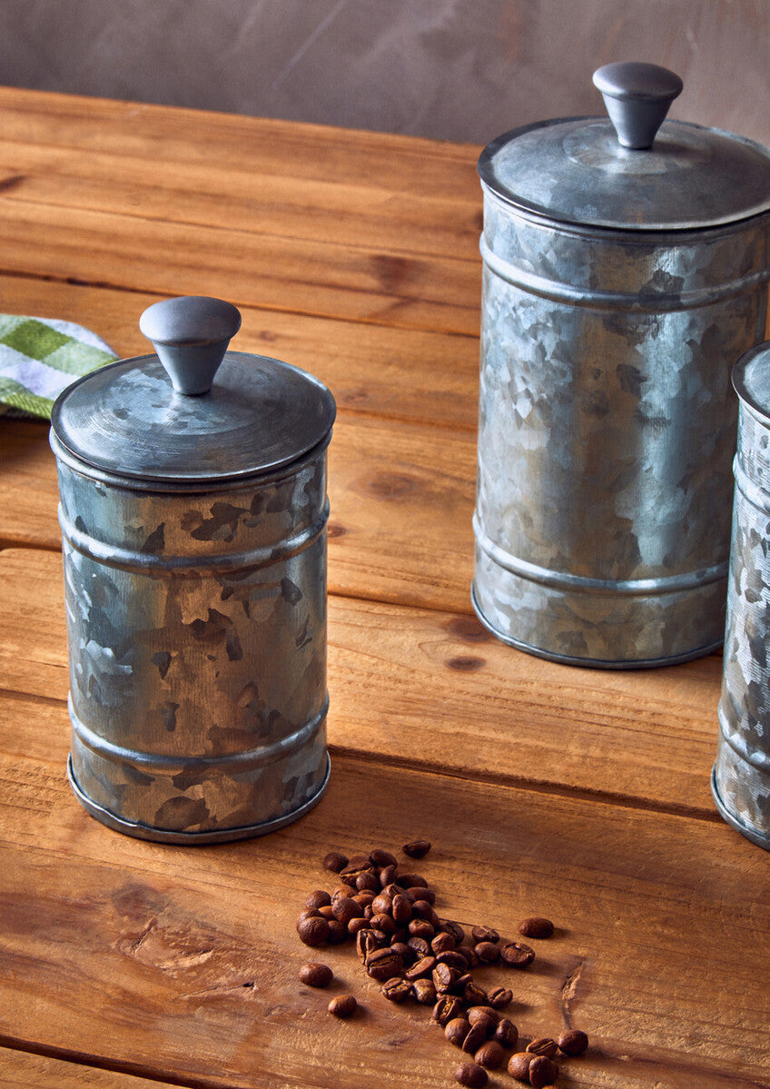 Set of Three Galvanised Steel Canisters | Drummond