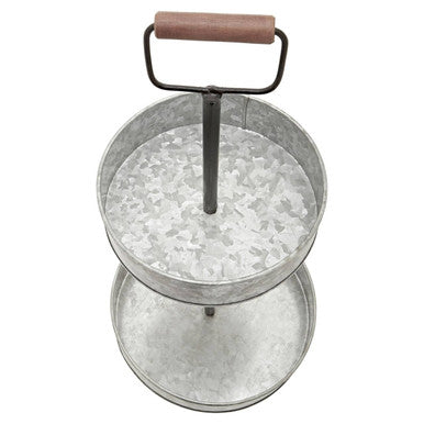 Two Tier Galvanised Steel Cake Stand with Handle | Drummond
