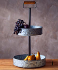 Two Tier Galvanised Steel Cake Stand with Handle | Drummond