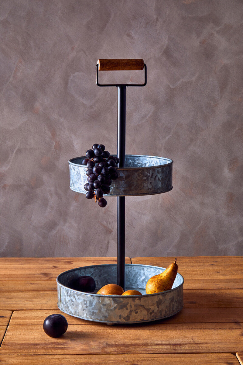 Two Tier Galvanised Steel Cake Stand with Handle | Drummond
