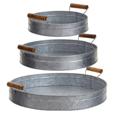 Set of Three Round Galvanised Steel Trays | Drummond
