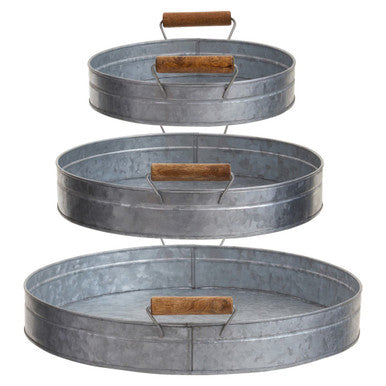 Set of Three Round Galvanised Steel Trays | Drummond