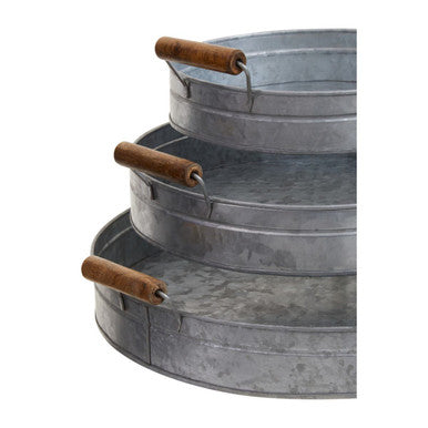 Set of Three Round Galvanised Steel Trays | Drummond