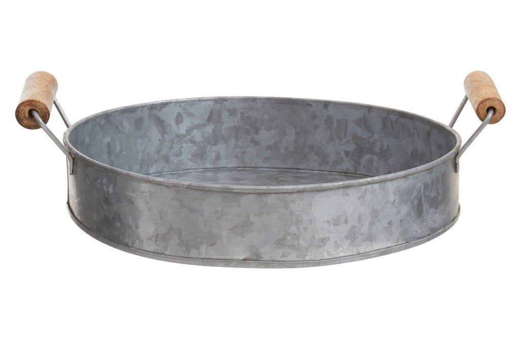 Galvanised Steel Round Tray with Wood Handles | Drummond