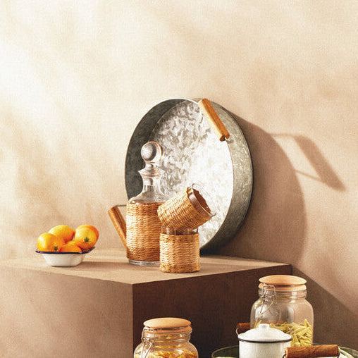 Galvanised Steel Round Tray with Wood Handles | Drummond