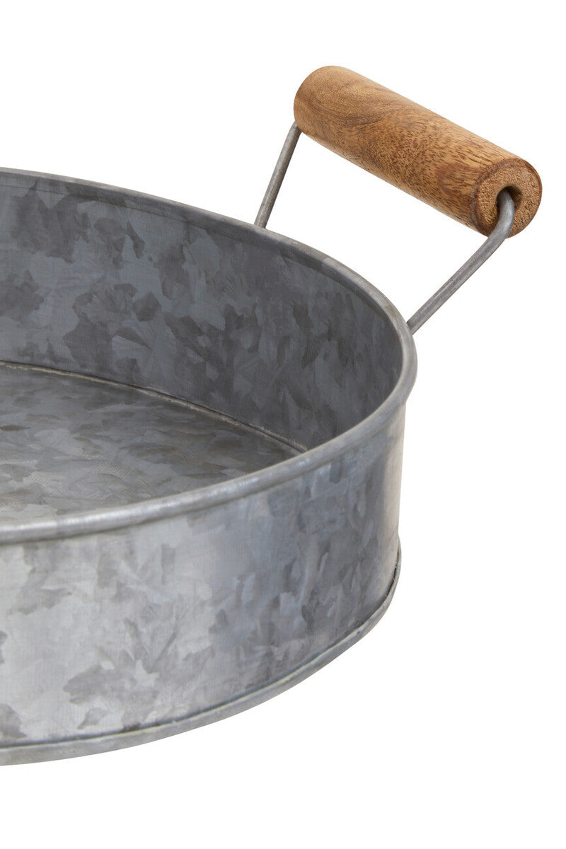 Galvanised Steel Round Tray with Wood Handles | Drummond