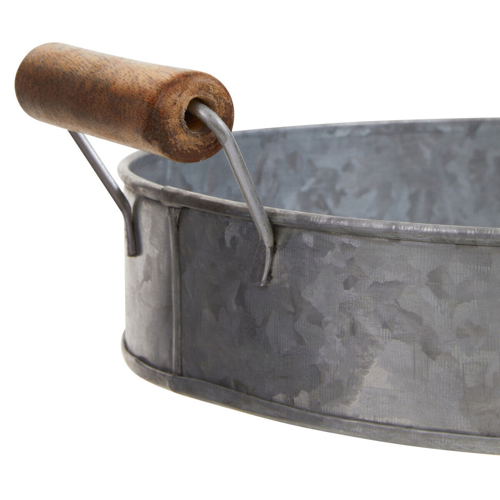 Galvanised Steel Round Tray with Wood Handles | Drummond
