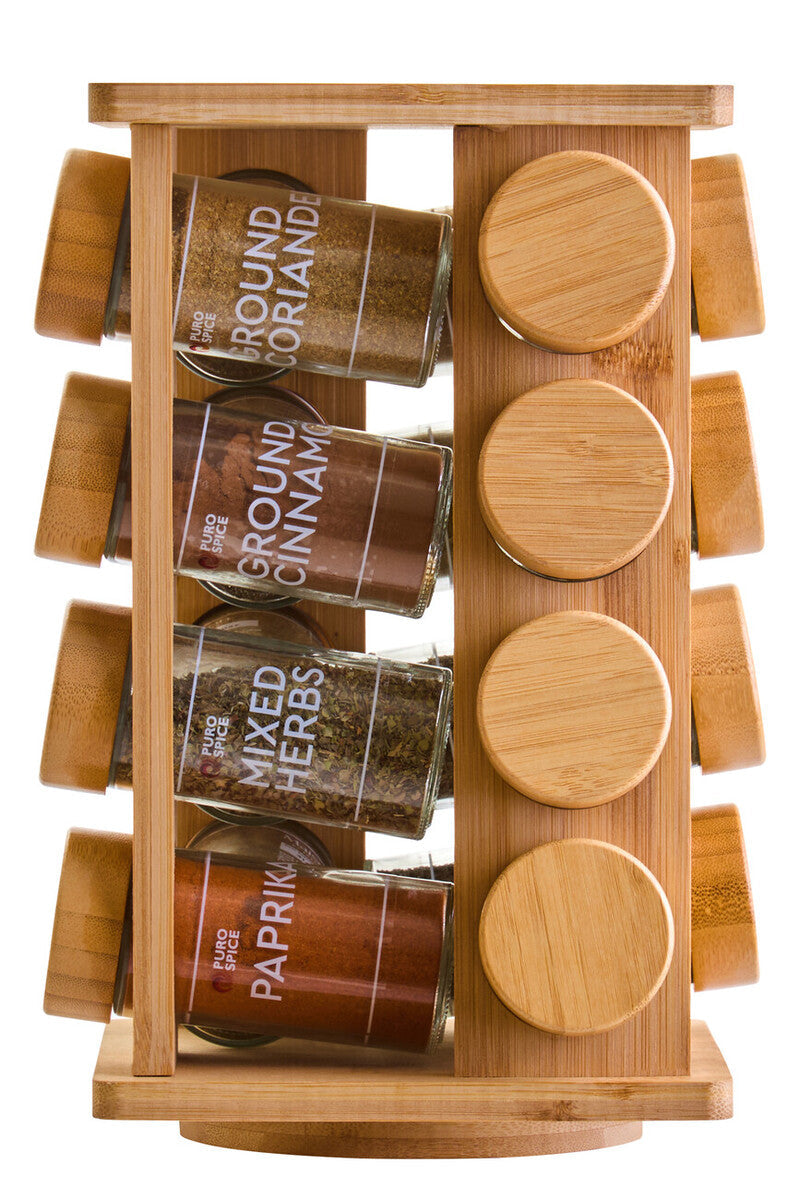 Bamboo Revolving Spice Rack with 16 Jars | Puro