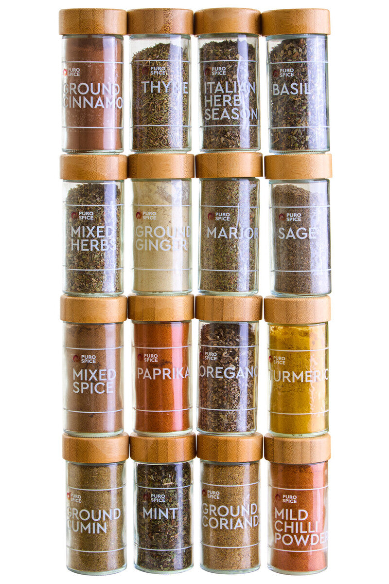 Bamboo Revolving Spice Rack with 16 Jars | Puro