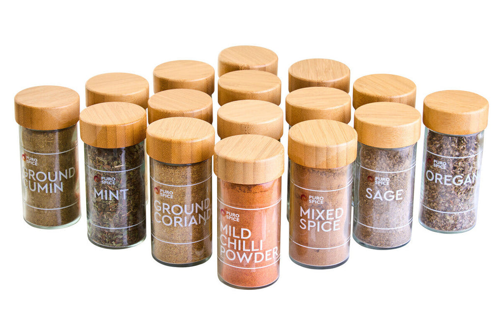 Bamboo Revolving Spice Rack with 16 Jars | Puro