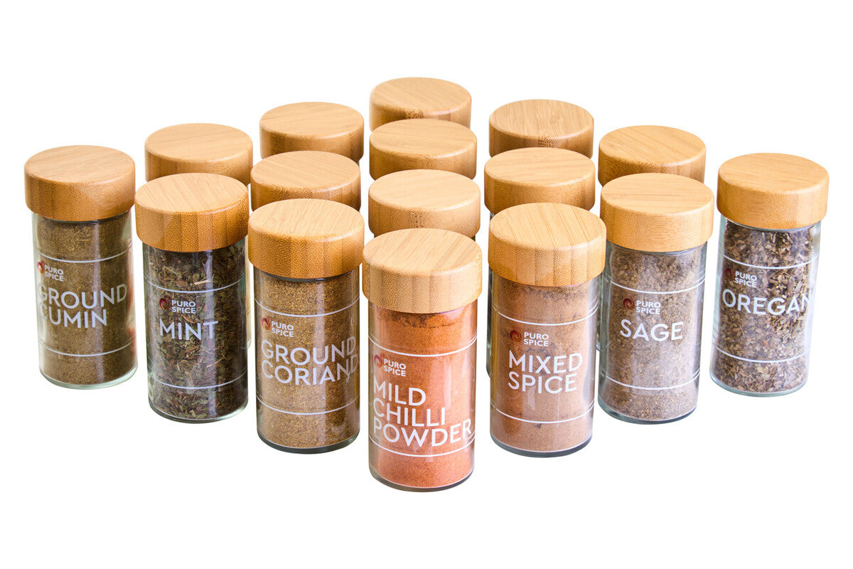 Bamboo Revolving Spice Rack with 16 Jars | Puro