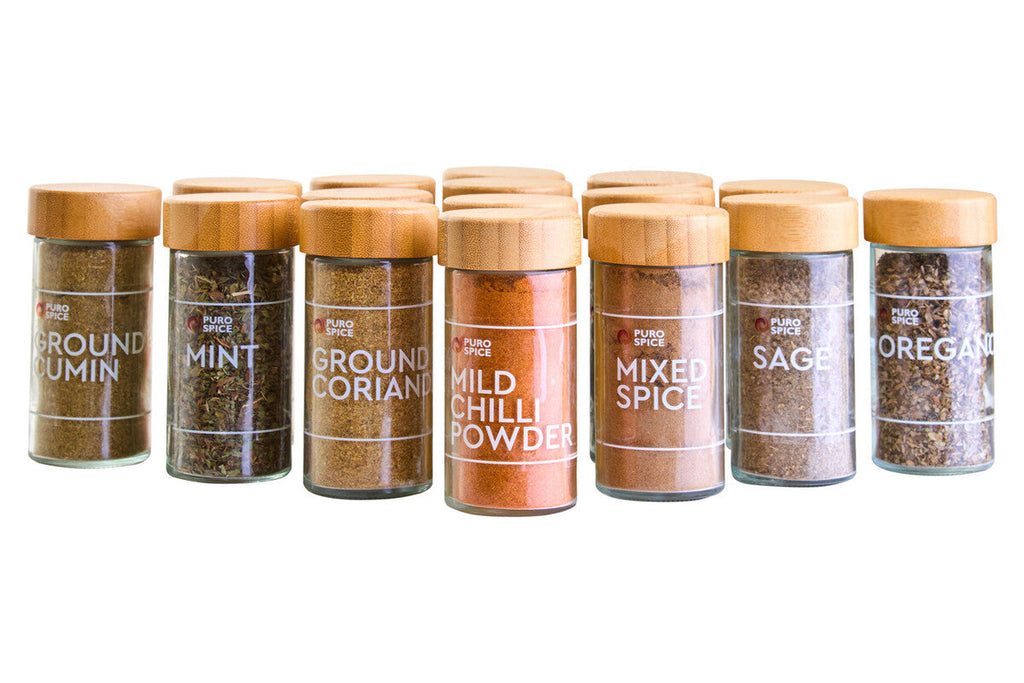 Bamboo Revolving Spice Rack with 16 Jars | Puro