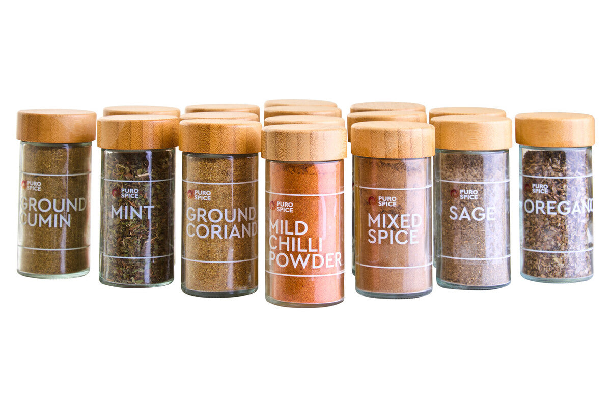 Bamboo Revolving Spice Rack with 16 Jars | Puro