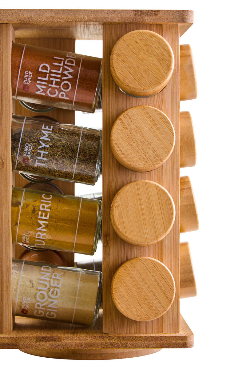 Bamboo Revolving Spice Rack with 16 Jars | Puro