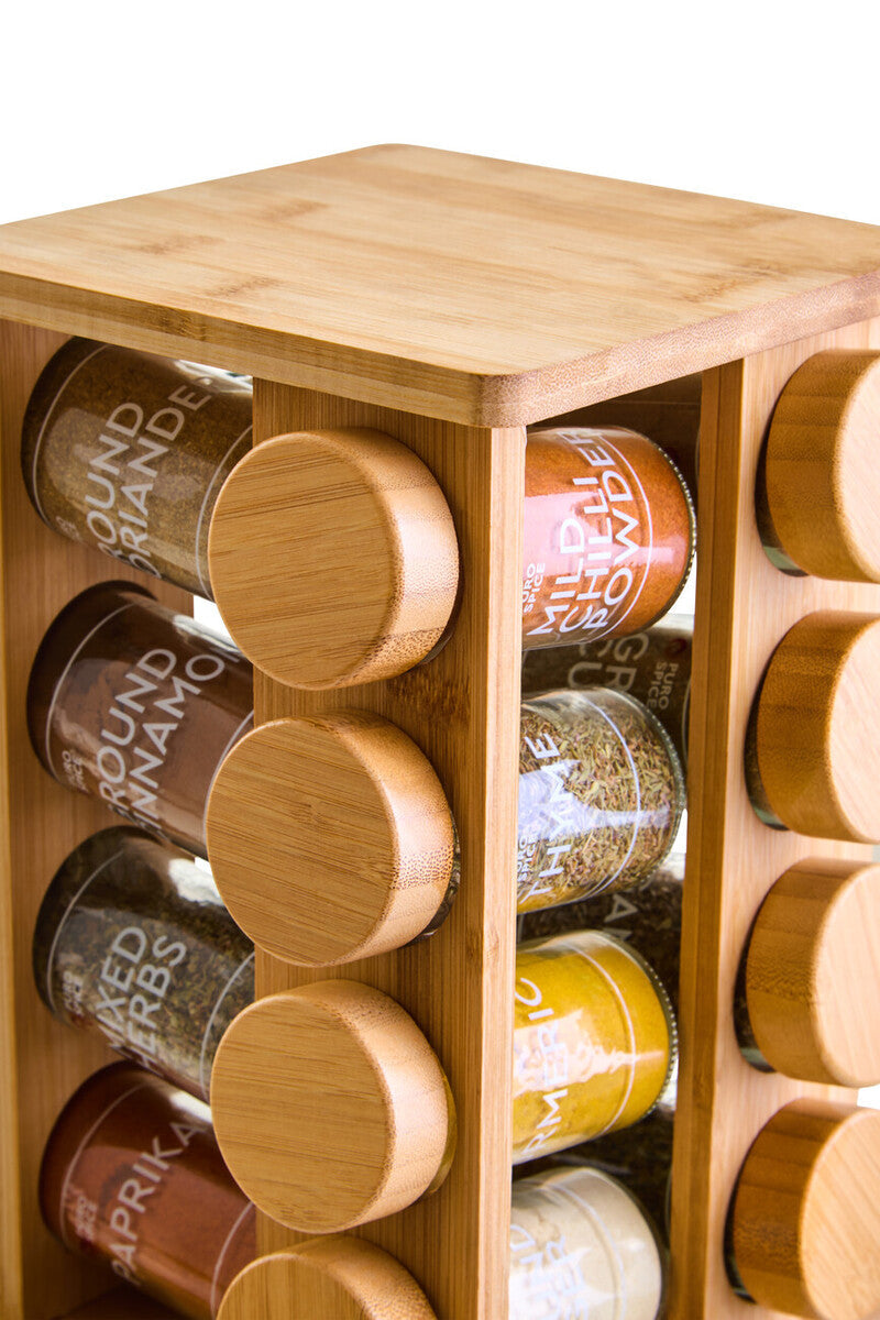 Bamboo Revolving Spice Rack with 16 Jars | Puro