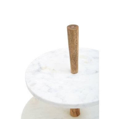Two Tier Marble and Acacia Wood Cake Stand | Monzaro