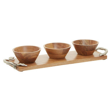 Acacia Wood Set of 3 Dip Bowls with Tray | Vine