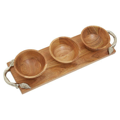 Acacia Wood Set of 3 Dip Bowls with Tray | Vine