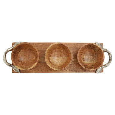 Acacia Wood Set of 3 Dip Bowls with Tray | Vine