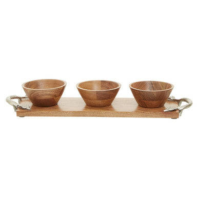 Acacia Wood Set of 3 Dip Bowls with Tray | Vine