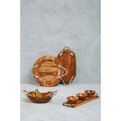 Acacia Wood Set of 3 Dip Bowls with Tray | Vine