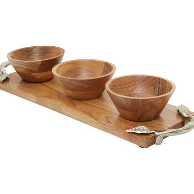 Acacia Wood Set of 3 Dip Bowls with Tray | Vine
