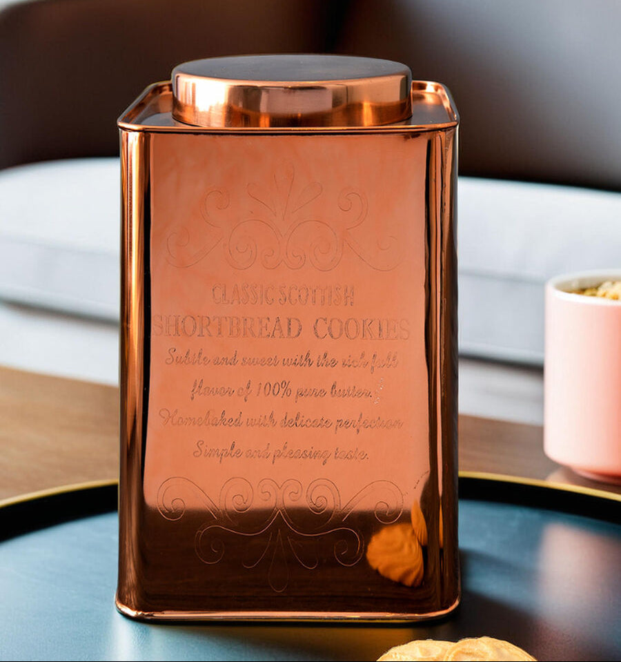 Square Copper Finish Cookies Canister | Chai