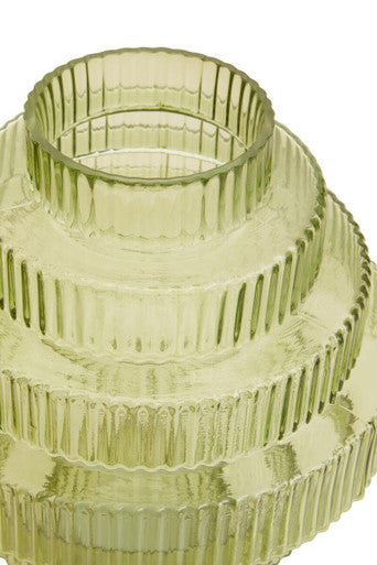 Large Green Ribbed Glass Vase | Benka