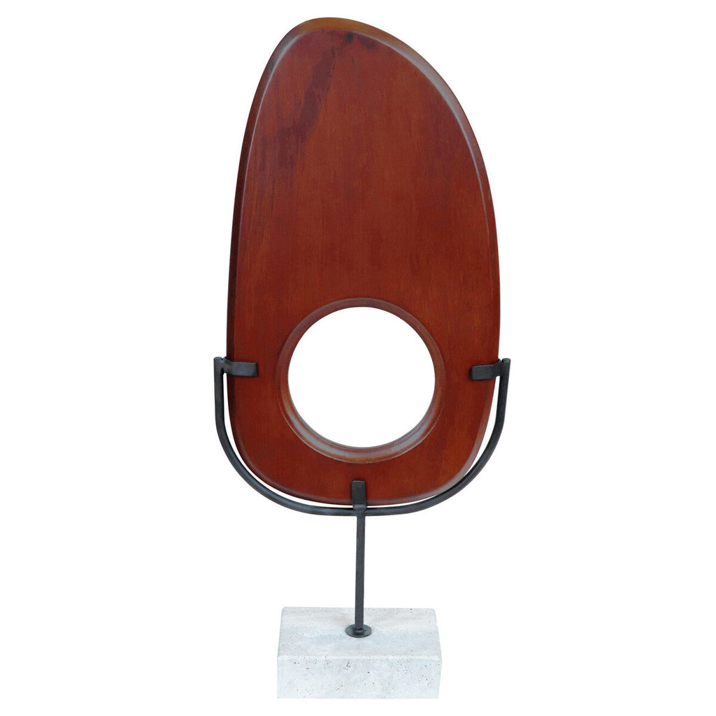 Natural Wood Vertical Sculpture with Travertine Base | Westo