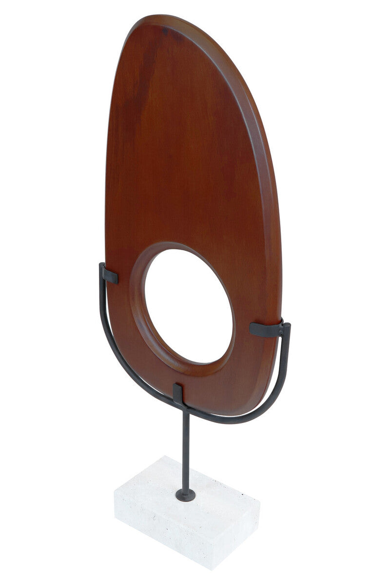 Natural Wood Vertical Sculpture with Travertine Base | Westo