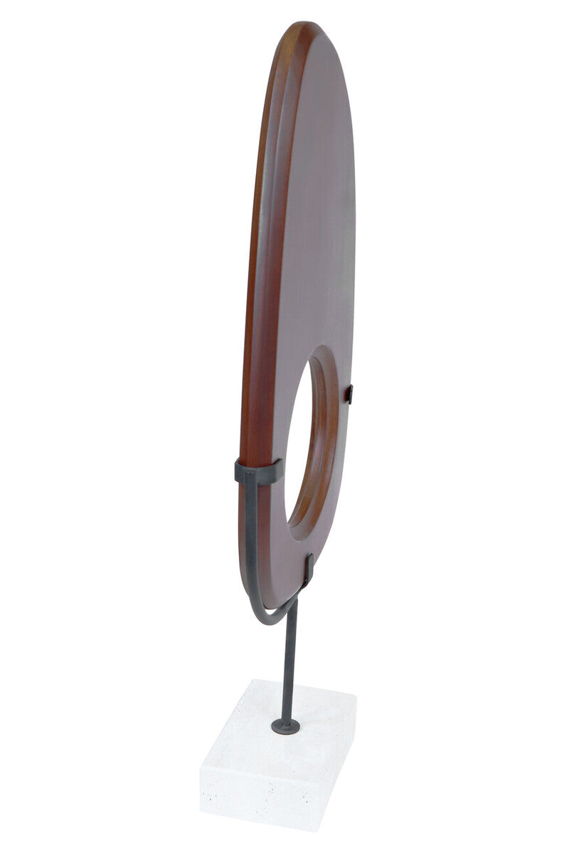 Natural Wood Vertical Sculpture with Travertine Base | Westo