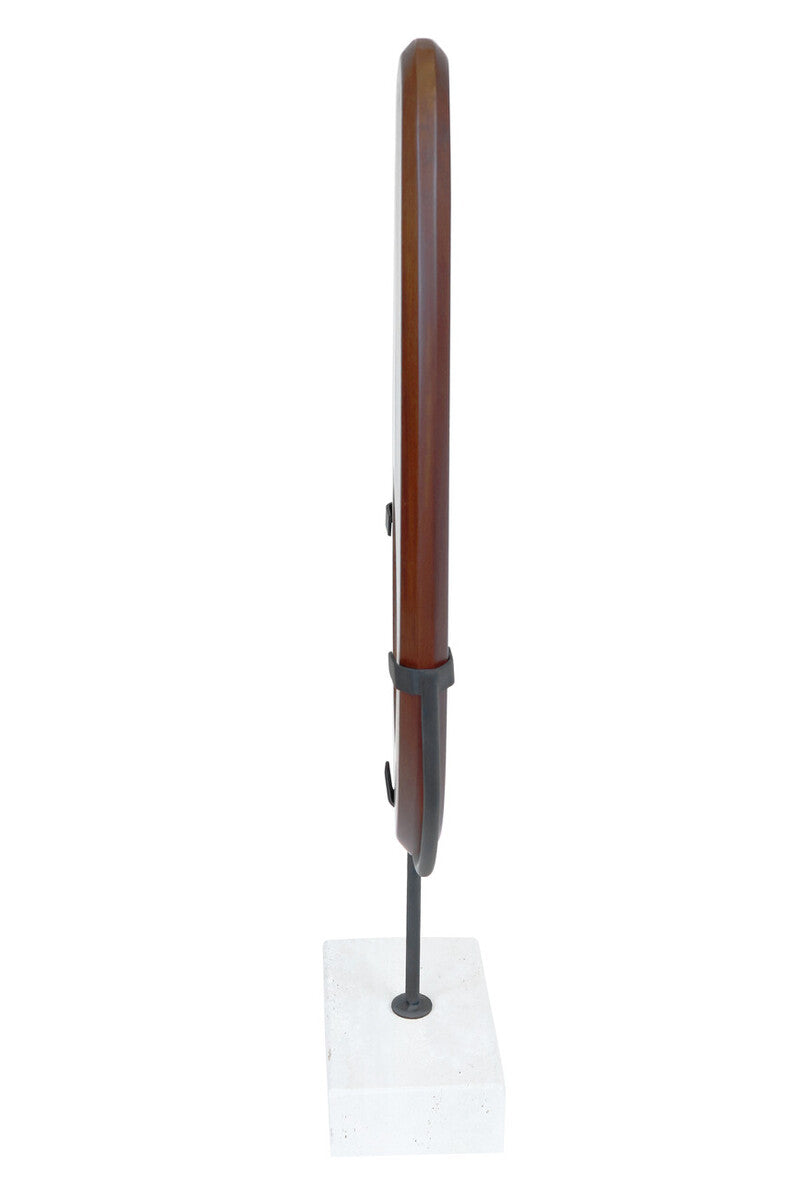 Natural Wood Vertical Sculpture with Travertine Base | Westo