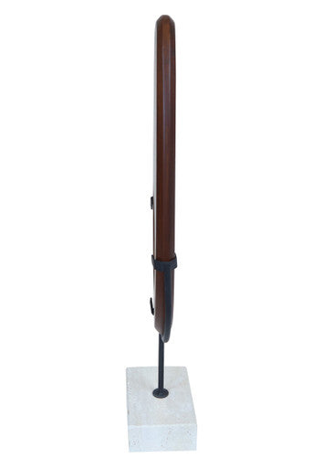 Natural Wood Vertical Sculpture with Travertine Base | Westo