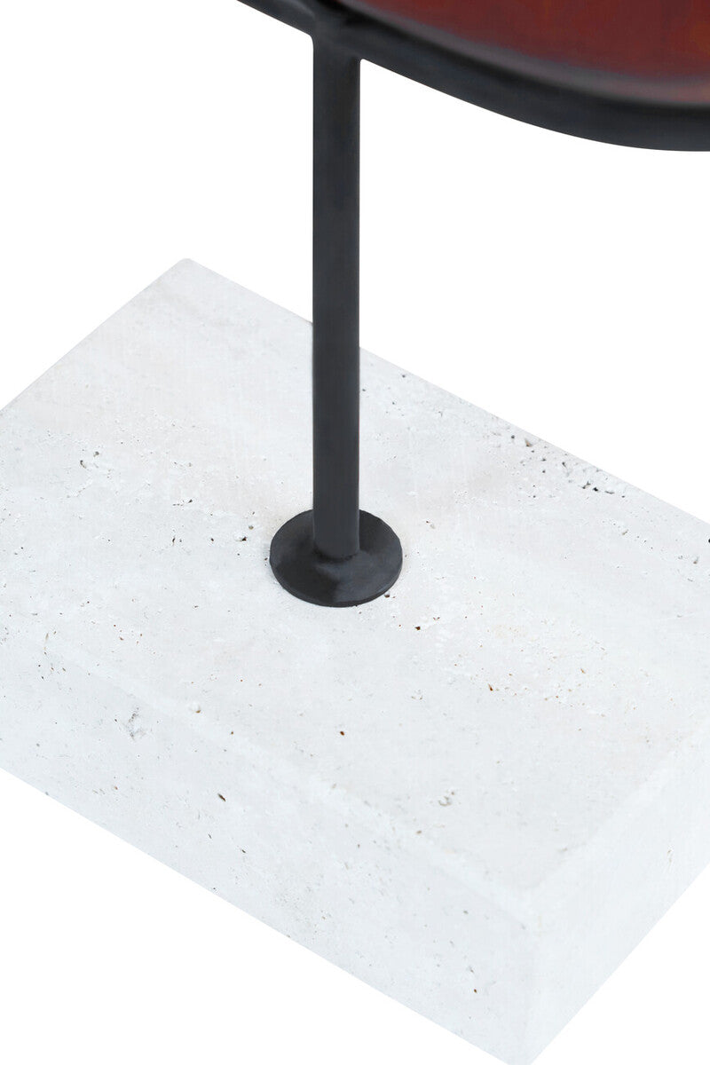 Natural Wood Vertical Sculpture with Travertine Base | Westo