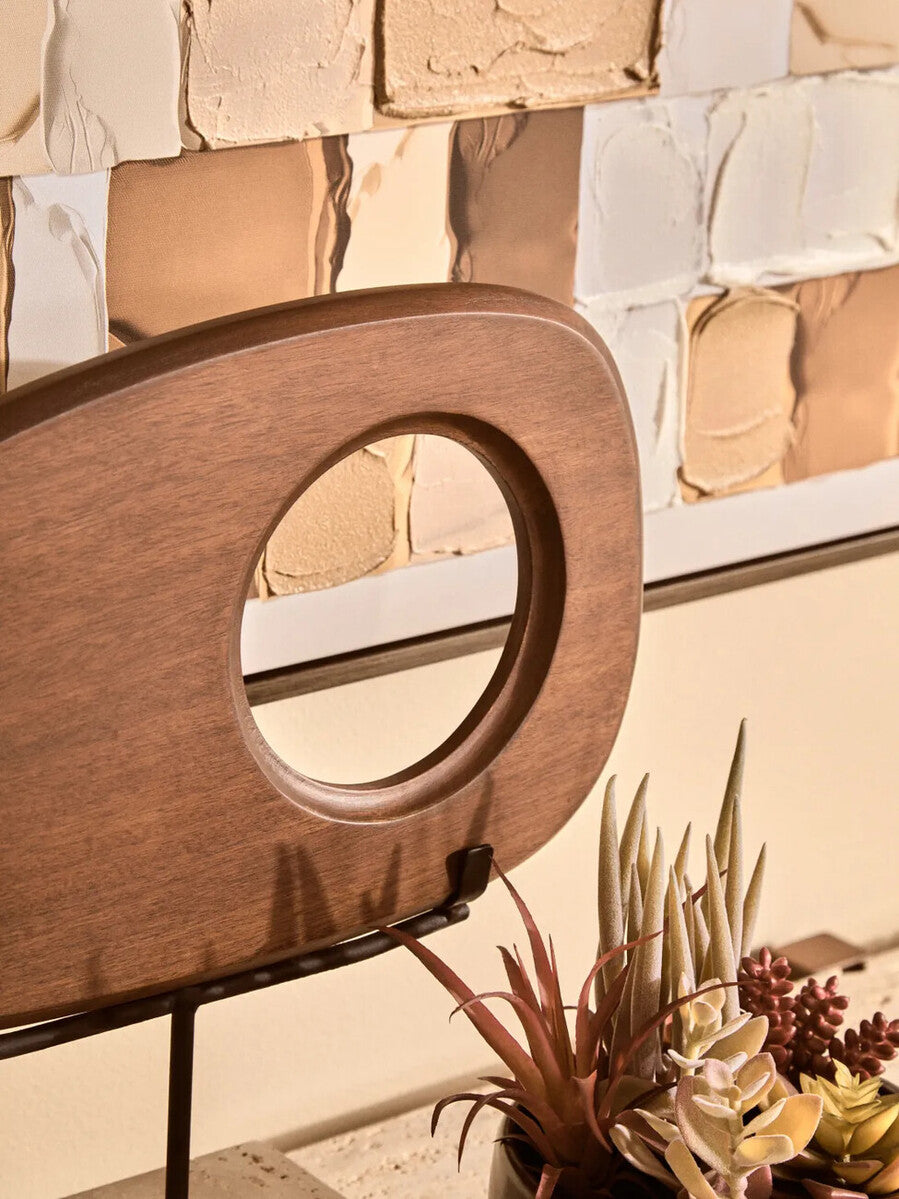 Natural Wood Horizontal Sculpture with Travertine Base | Westo