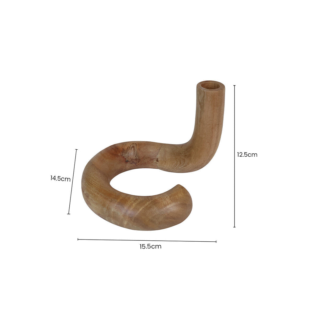 Arlo Natural Wood Candle Holder with Curved Design