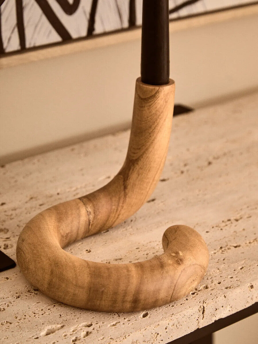 Arlo Natural Wood Candle Holder with Curved Design