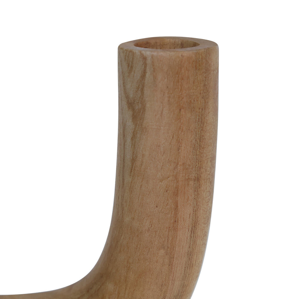 Arlo Natural Wood Candle Holder with Curved Design