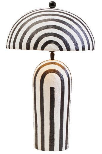Black and White Stripe Papier Mache Table Lamp with Dome Shade | Carta