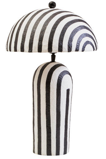 Black and White Stripe Papier Mache Table Lamp with Dome Shade | Carta