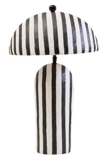 Black and White Stripe Papier Mache Table Lamp with Dome Shade | Carta