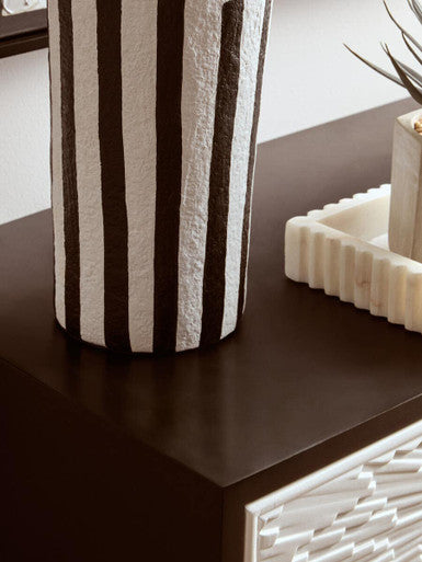 Black and White Stripe Papier Mache Table Lamp with Dome Shade | Carta
