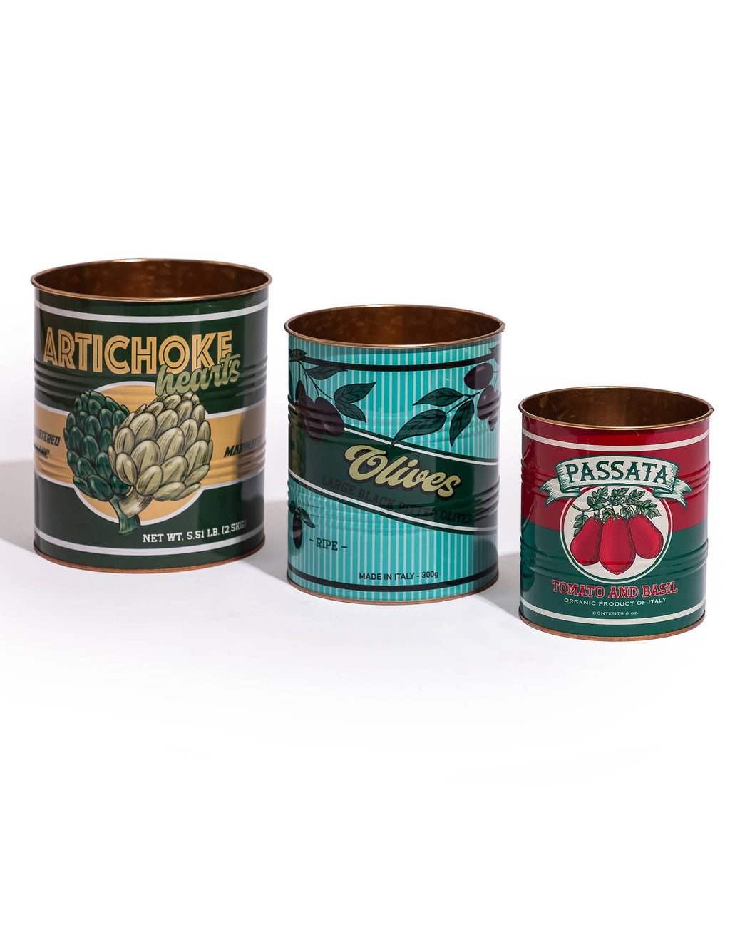 Set of 3 Retro "Tomato, Olives, Passata" Storage Tins
