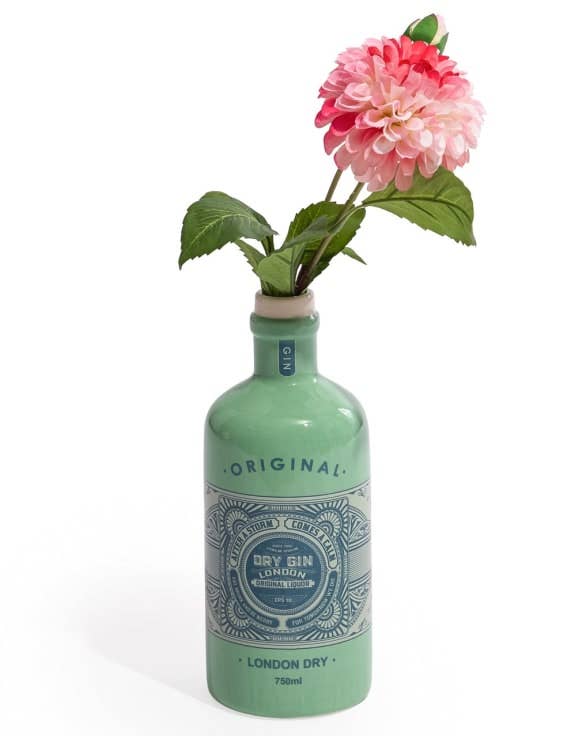 Cambridge Blue" Ceramic Gin Bottle Stem Vase (To Be Bought