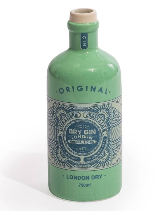 Cambridge Blue" Ceramic Gin Bottle Stem Vase (To Be Bought