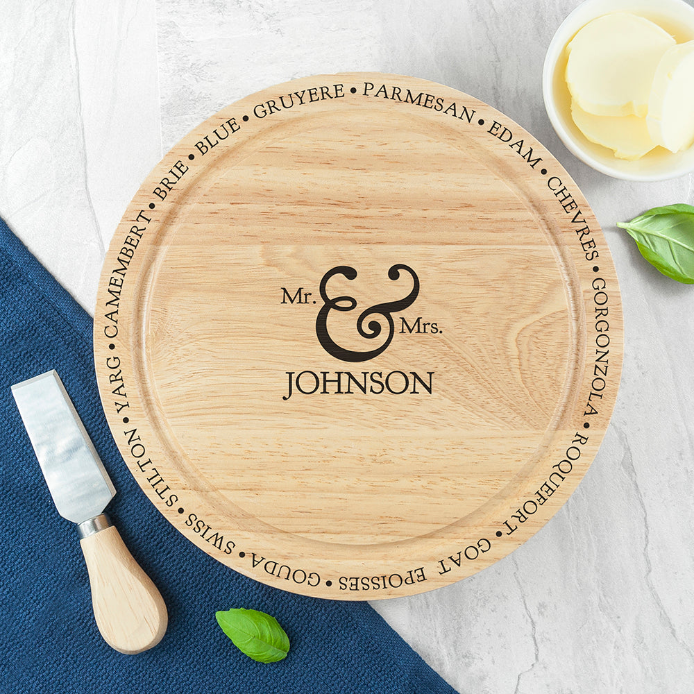 Personalised Connoisseur Mr and Mrs Cheese Board Set