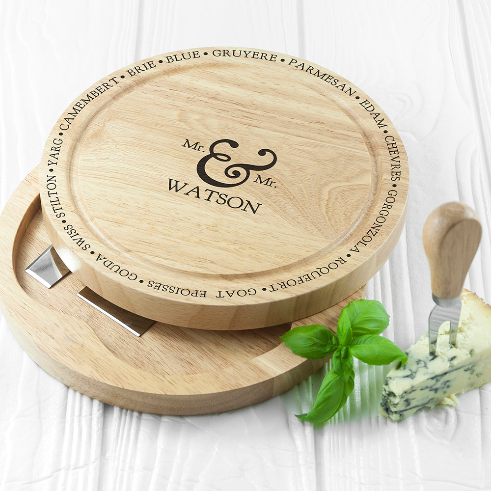 Personalised Connoisseur Mr and Mrs Cheese Board Set