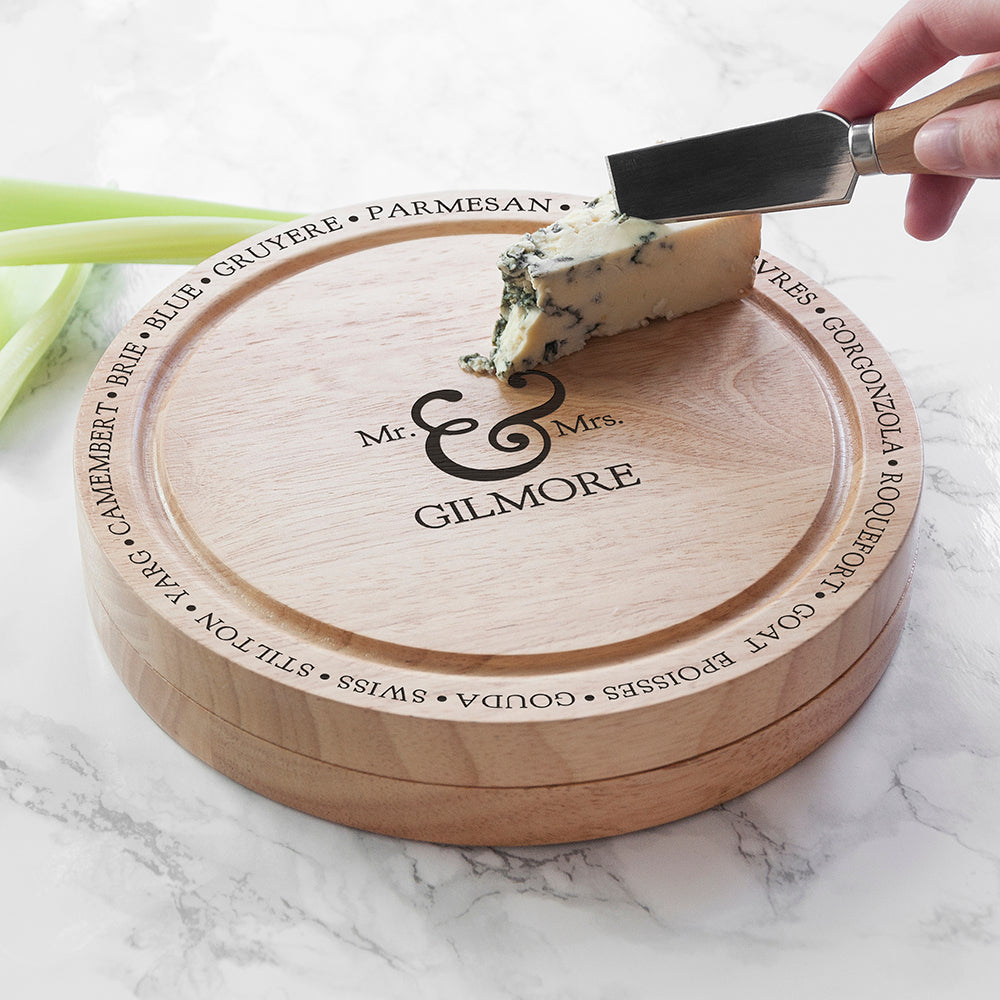 Personalised Connoisseur Mr and Mrs Cheese Board Set